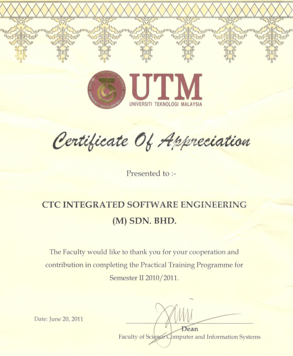 Certificate of Appreciation