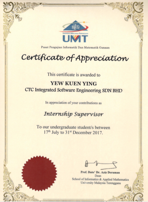 Certificate of Appreciation
